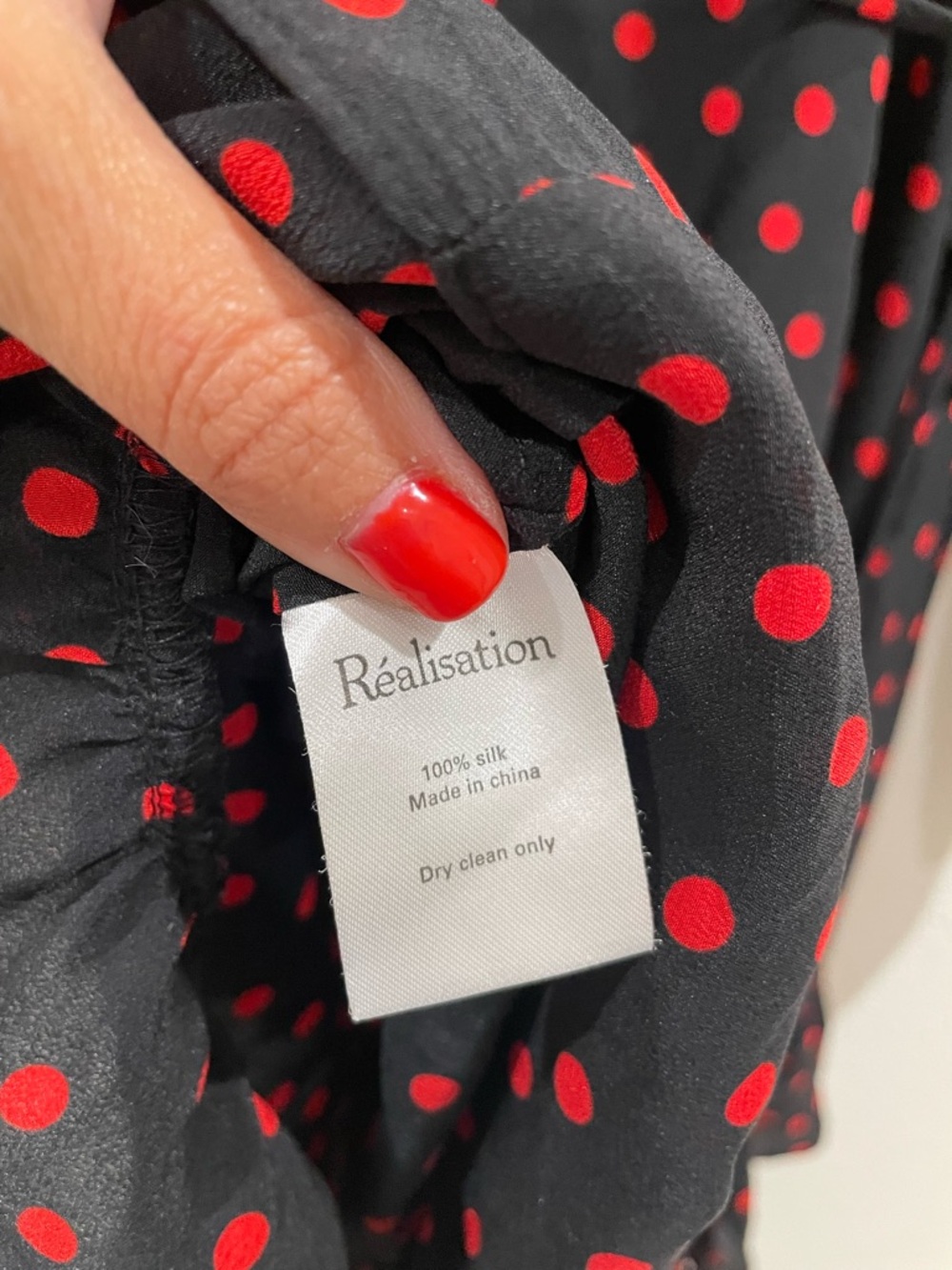 Realisation Par Alexandra Black Mini Wrap Dress Red Polka Dots Medium 100% Silk - Picture 13 of 14